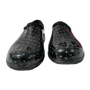 Sloggers Rain and Garden Shoes Womens Size 7 Rubber Waterproof Black Polka Dot
